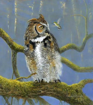 他の動物 Painting - 大胆不敵なフクロウと鳥の動物